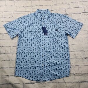 HUK Shirt MENS SIZE M Tide Point Printed Blue Button Fishing Quick Dry UPF 30